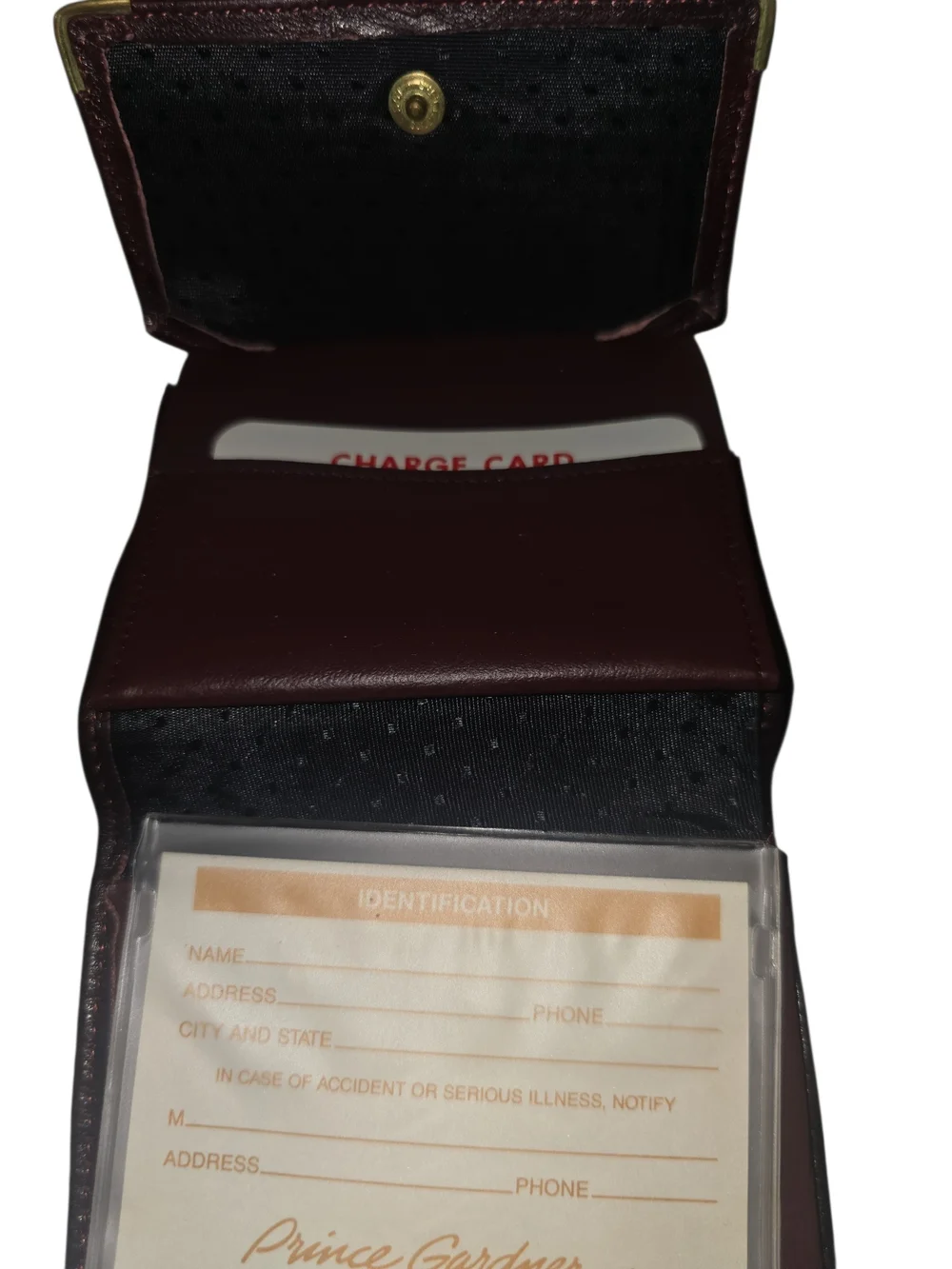 Vintage Princess Gardner Compact Burgundy Leather Wallet with Gold-Tone Accents